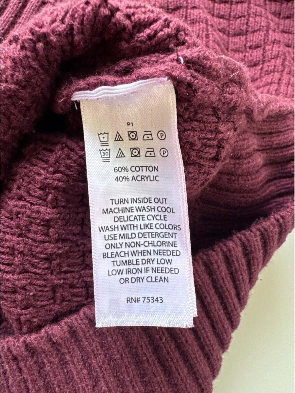 Burgundy Waffle Knit Button Mock Neck Cotton Sweater Old Money Preppy Mens L - Picture 6 of 9